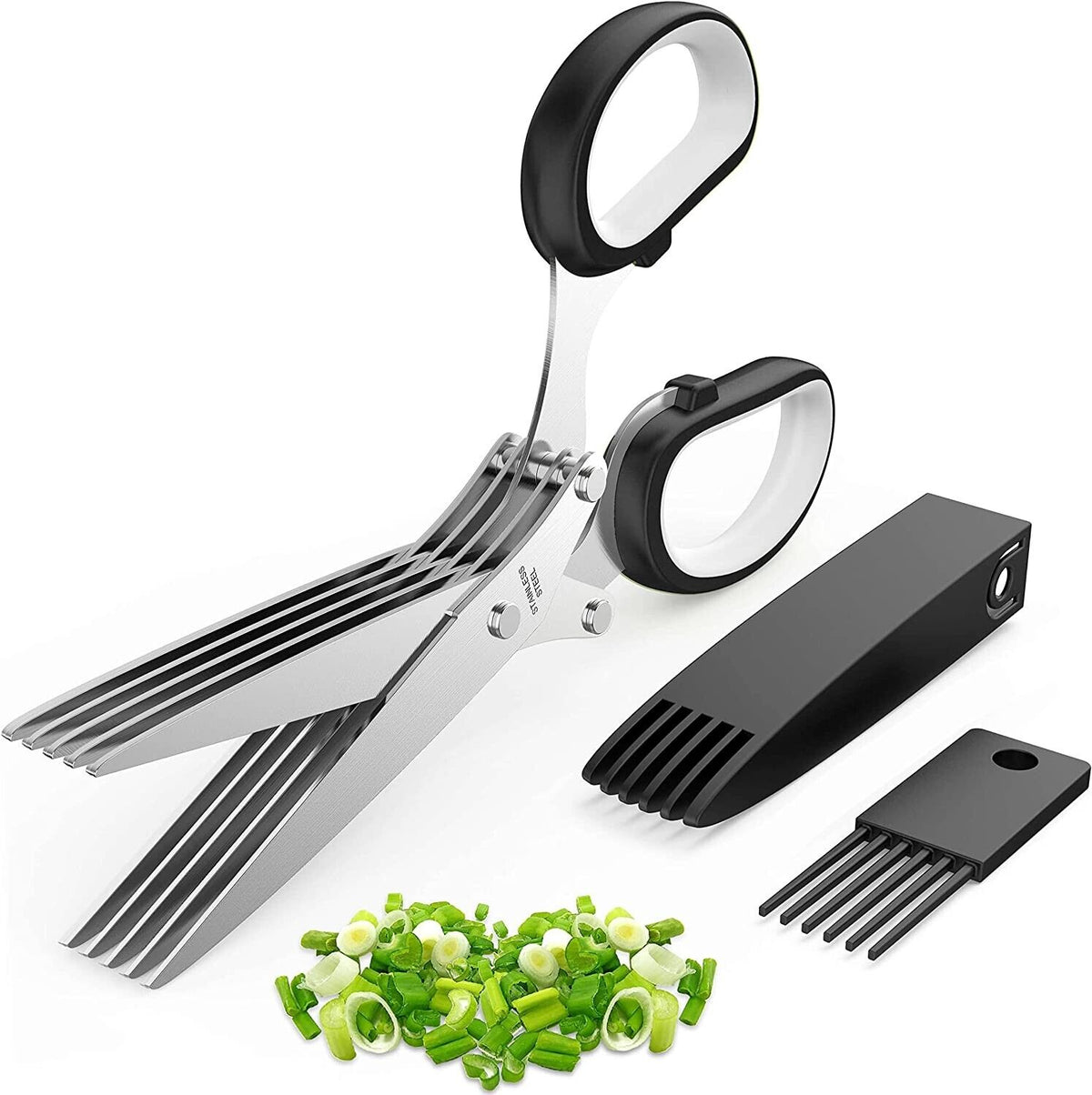 Effortless Herb Mastery: Stainless Steel Multi-Blade Scissors for Swift Kitchen Cutting