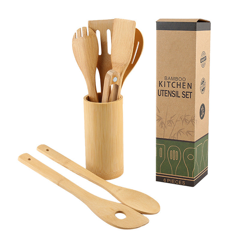 Bamboo Spatula Set with Square Holder Eco-Friendly with Ergonomic Handle Kitchen Utensil