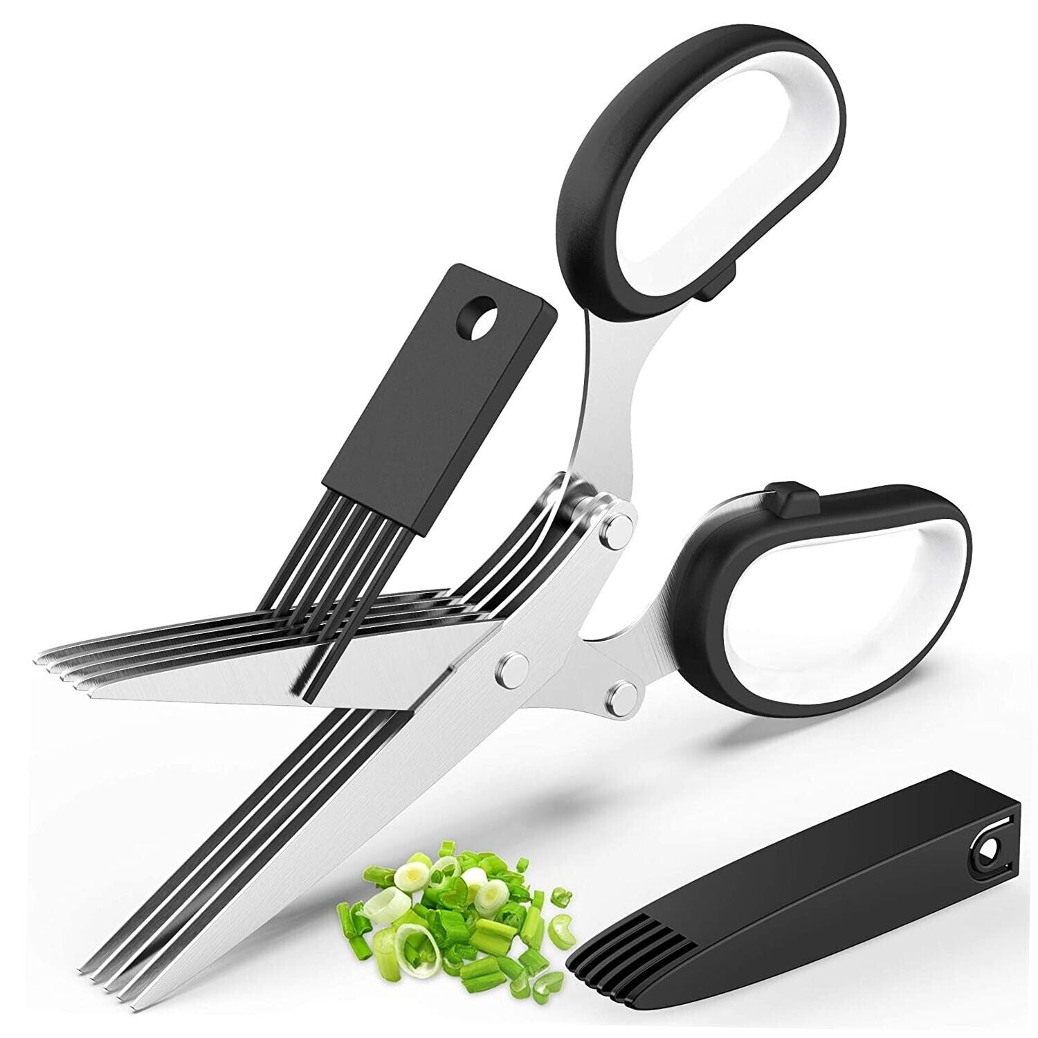 Effortless Herb Mastery: Stainless Steel Multi-Blade Scissors for Swift Kitchen Cutting