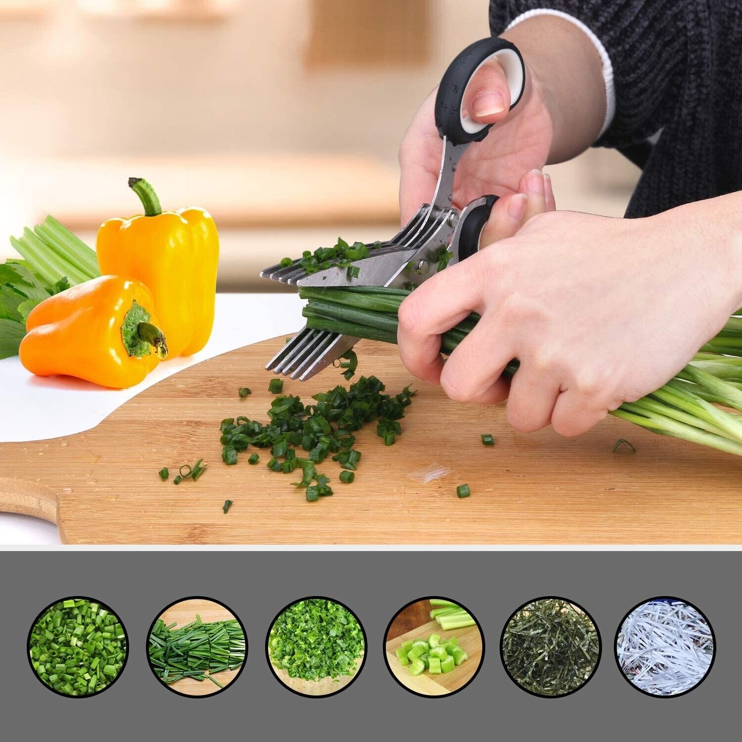 Effortless Herb Mastery: Stainless Steel Multi-Blade Scissors for Swift Kitchen Cutting