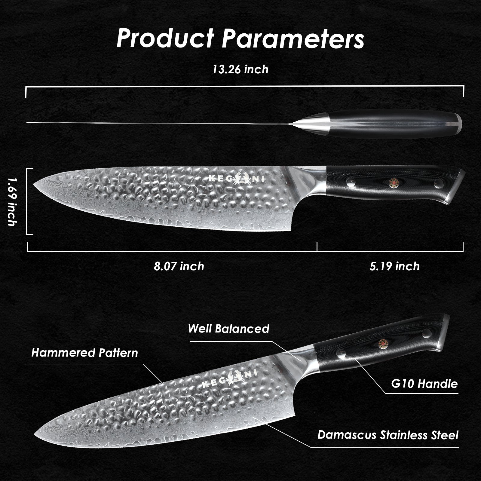 Superior craftsmanship in Kegani Damascus Chef Knife