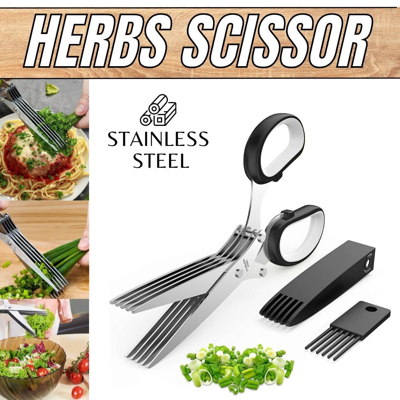 Effortless Herb Mastery: Stainless Steel Multi-Blade Scissors for Swift Kitchen Cutting